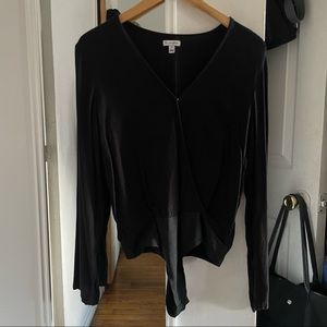 Love, Fire Black Wrap Long Sleeve Bodysuit